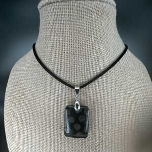 Black Coral Fossil Pendant Necklace on Black Satin Rope